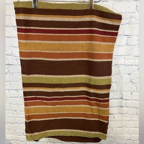 Vintage Orange Yellow Green Brown Classic Holiday Striped Cotton Tablecloth - Picture 1 of 5